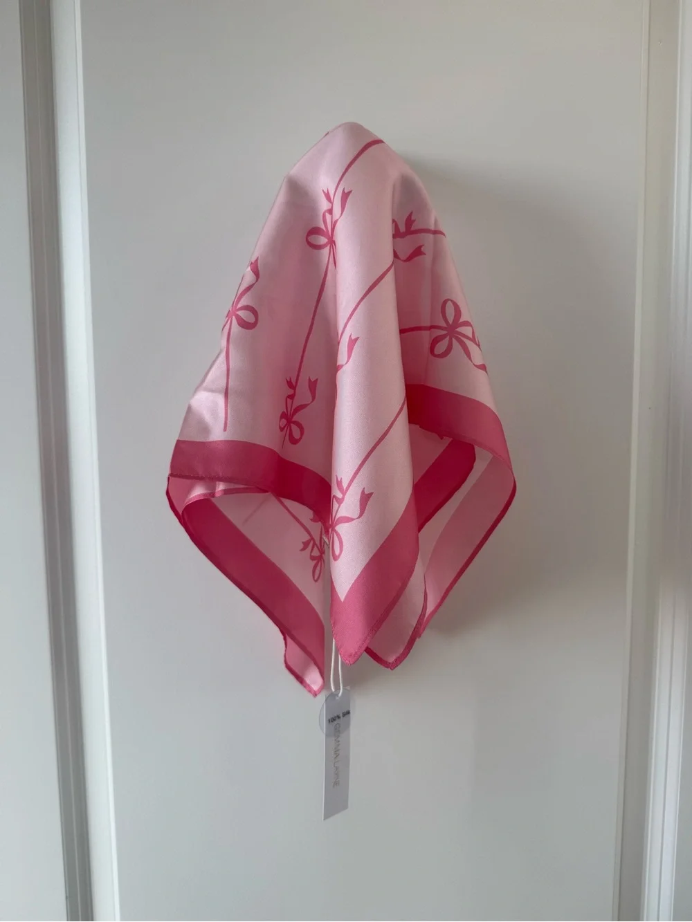 Pink 100% Silk Scarf with Bow Motif 🎀 NWT 🎀